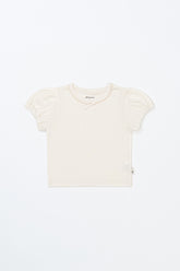 Toddler Wearing Avauma Merry Purp Vanilla Cream Short Sleeve Top, Soft Cotton Baby T-Shirt for Summer